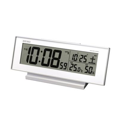 Uhr Wecker immer eingeschaltet Radiowelle digitaler Kalender Temperatur Luftfeuchtigkeitsanzeige auch nachts sichtbar weiß SQ762W SEIKO