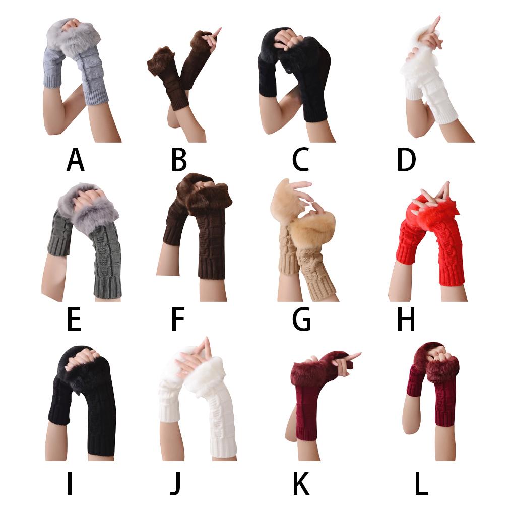 Women Girl Warm Winter Gloves Without Fingers Pompom Wrist Mittens Knit Wrist Warmer Female Fingerless Fuzzy Knitted Gloves