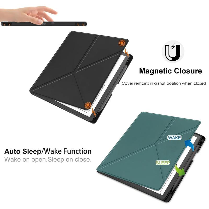 For Kindle Scribe 2024 Case 10.2 Inch PU Leather Multi-folding Stand Smart Auto Wake Sleep Ebook Cover Funda with Pencil Holder