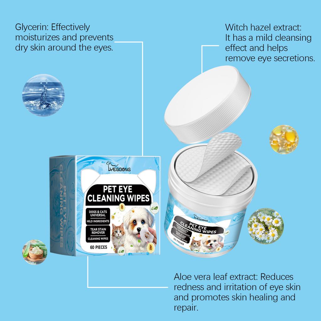 Yegbong Hypoallergenic Eye Wipes for Dog & Cats, Plant-Based Tear Stain Remover for Discharge, Crust, Allergies, Itching, Unscented