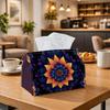 1pc Artistic Mandala Orange Blue Tissue Box Cover - Dahlia Flower Symmetrical Design, Durable Napkin Holder for Car, Kitchen, Dining, Home Decor - Dec