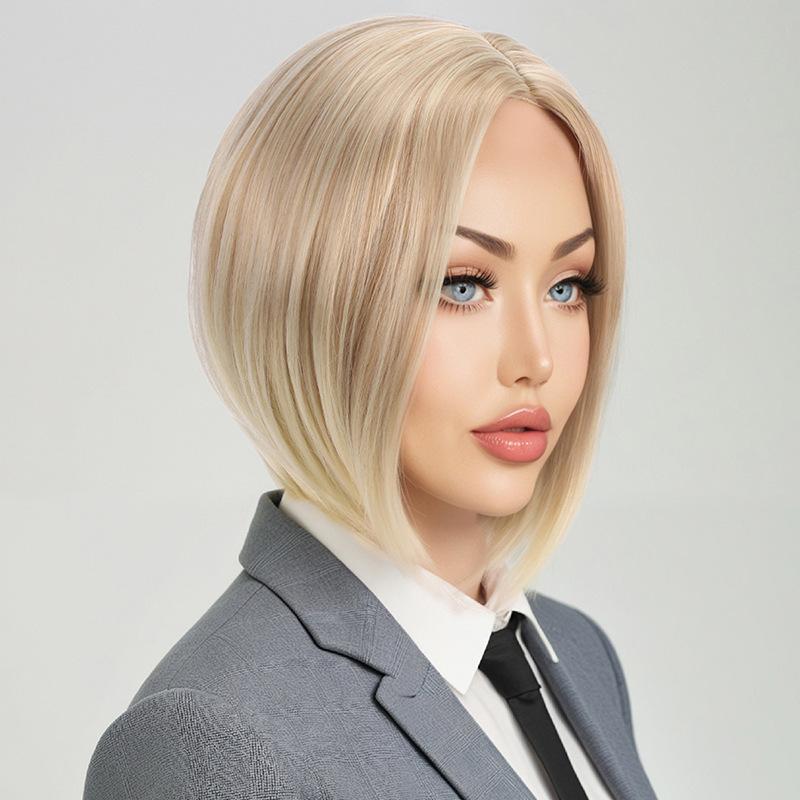 Light Blonde Short Hair Synthetic Straight Wig for Women Daily Cosplay Use Heat Resistant Fibre