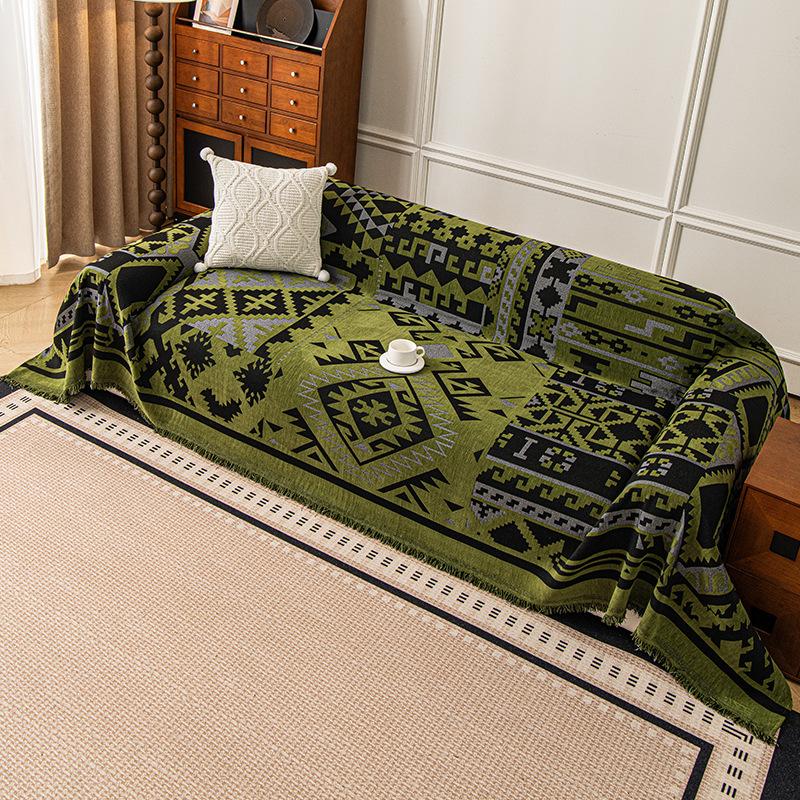 Nordic Geometric Pattern Sofa Towel Thick Tassel Edging One Piece Dust Cover Universal All Season Sofa Throw