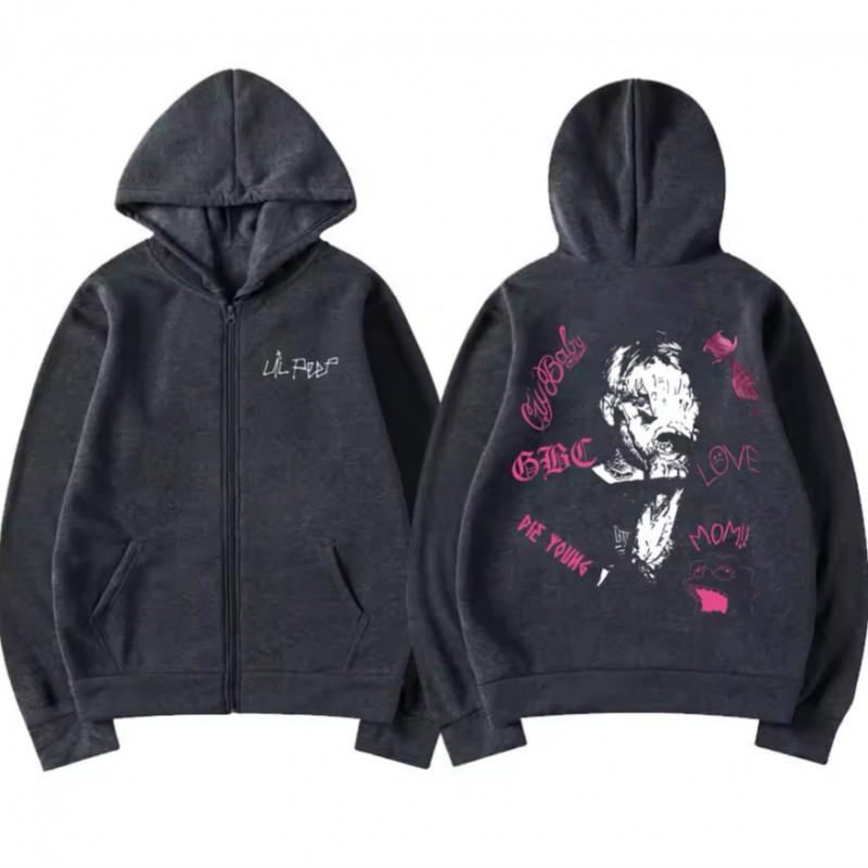 Felpa con cappuccio da uomo oversize con zip e stampa di lettere - Felpa moda Streetwear per fan del Rap Autunno