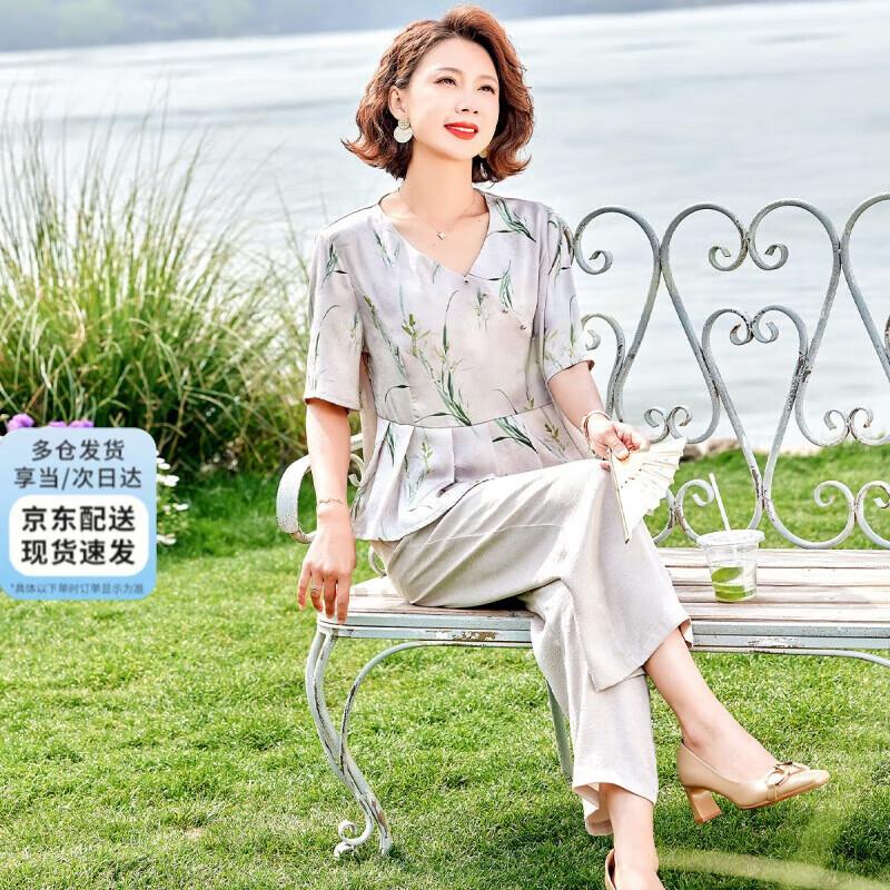 XUEXI Mid-Aged Women s Summer Printed Chiffon Outfit 5XL
