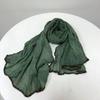 Vintage Cotton Linen Feeling Warm Scarf Solid Color Warm Shawl with Floral Brim Korean Versatile Pleated Autumn and Winter Scarf