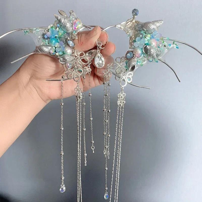 

Mackerel Ear Mermaid Earrings Hair Clip Accessories Elf Cosplay Props Ear Fairy Hair Ornaments Princess Party Mermaid Accessory