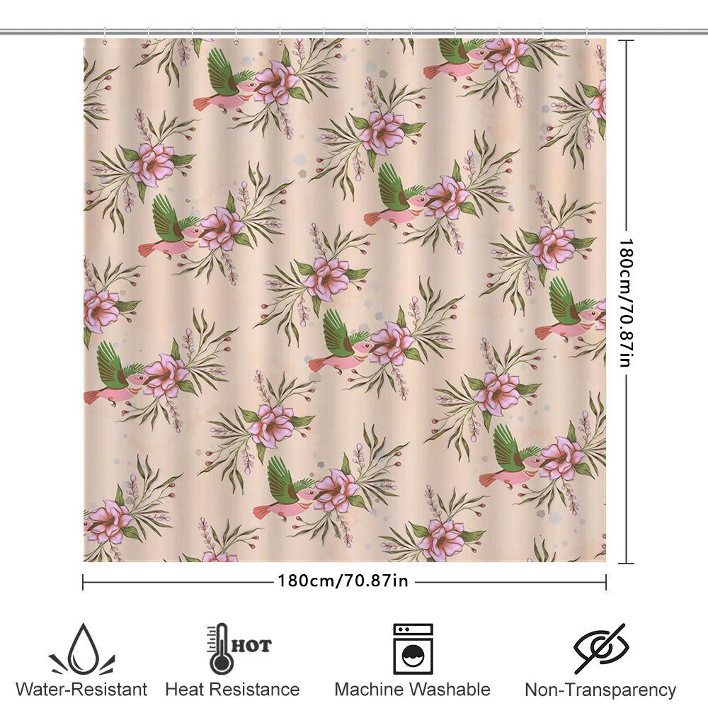 Handmade Bird Flower Printed Shower Curtain Waterproof Fabric Bathroom Decorative Hanging Rug Mat Home Decoration 180X200Cm In C