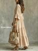 European and American retro dress women's autumn new V-neck ruffle edge splicing loose medium and long dress