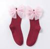 Girls Black Calf Socks Cute Bowknot Pearl Decor Combed Cotton Comfortable Toddler Baby Socks