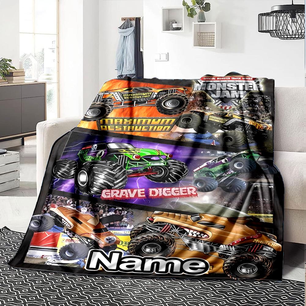 Customiz Name Personality Monster Jam Blanket Soft &Warm Sofa Office Bed Travel Lunch Break Blanket, Gift Suitable All Seasons