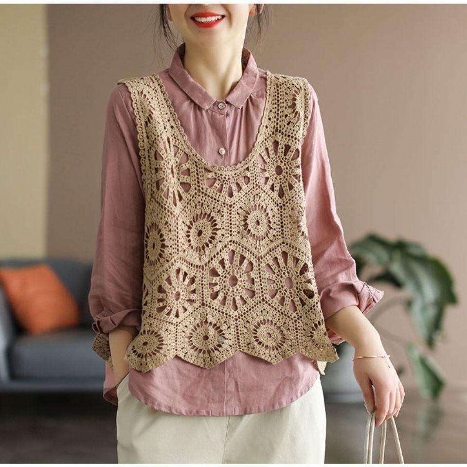 

Жіноча футболка з мереживом, в язання, мереживо, жилет, O-подібним вирізом, порожнисті літні стильні базові топи, футболки вільного одягу 2XL