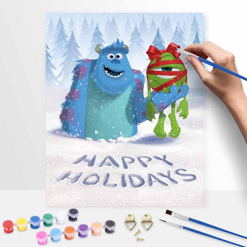 Disney oil painting Monsters Inc. Sulley Mike handmade diy art painting home decoration 30x40cm