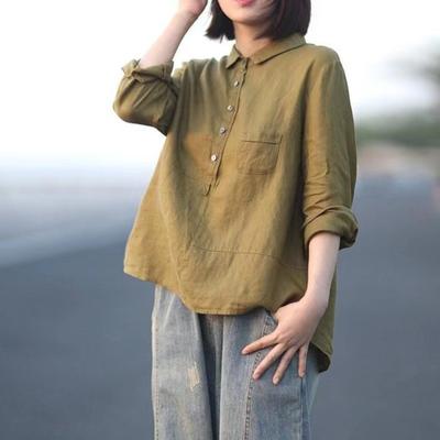 Early Autumn Casual Loose μονόχρωμο λινό πουκάμισο Γυναικείο πέτο μακρυμάνικο βαμβακερό λινό γυναικεία ρούχα