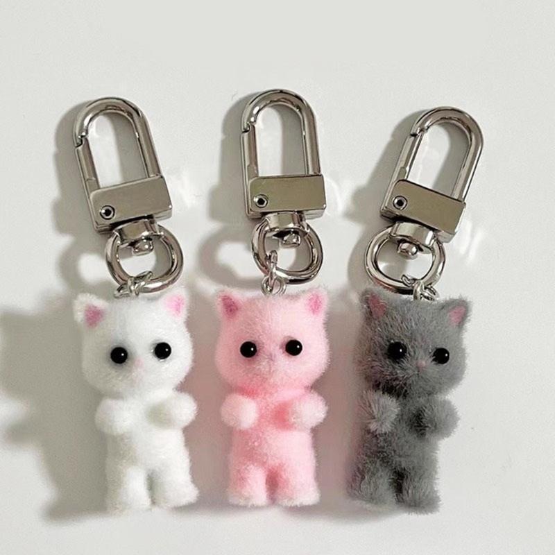Charming 3D Cartoon Cat/Bear Keychain Cute Animal Bag Decoration for Women Girls Stylish Keychain for Car Keys and Bags