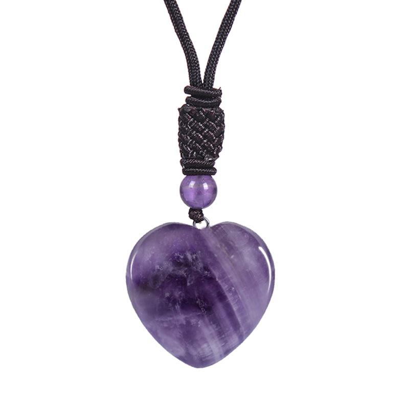 Heart shaped amethyst necklace, adjustable, peach heart natural stone pendant, crystal necklace, women's sweater chain