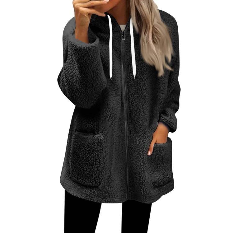 Fall Casual Oversized Fleece Hoodie Women Long Sleeve Zip Up Pullover Hooded Sweatshirt Jacket