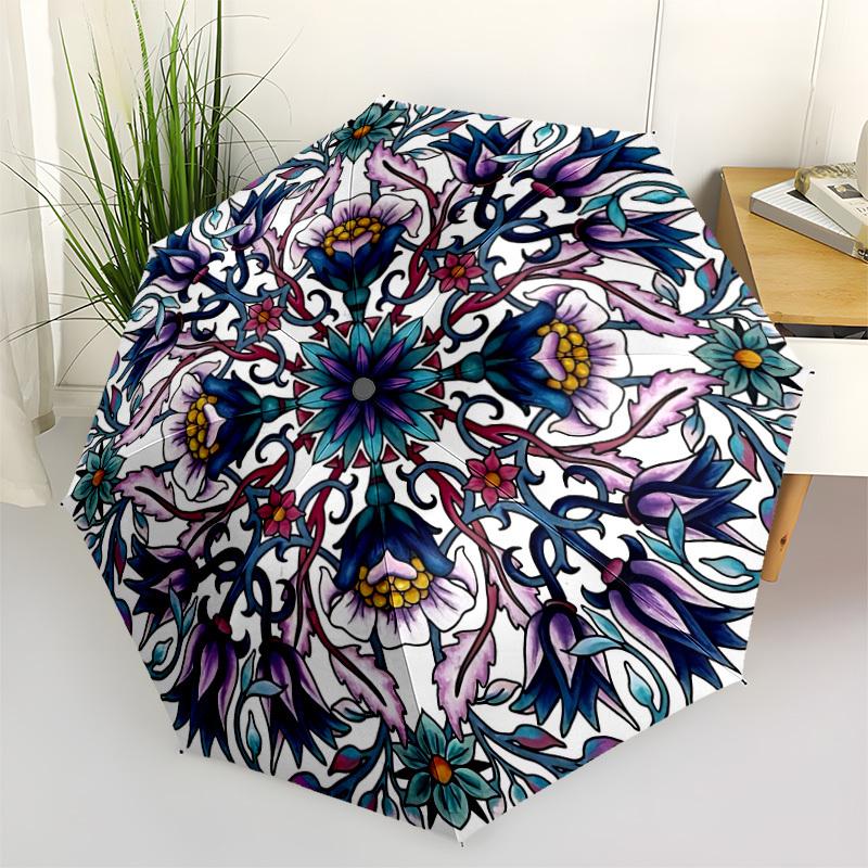 1pc Floral Mandala Design Automatic Folding Umbrella. Portable collapsible design, Best  birthday festival gift yy250924123