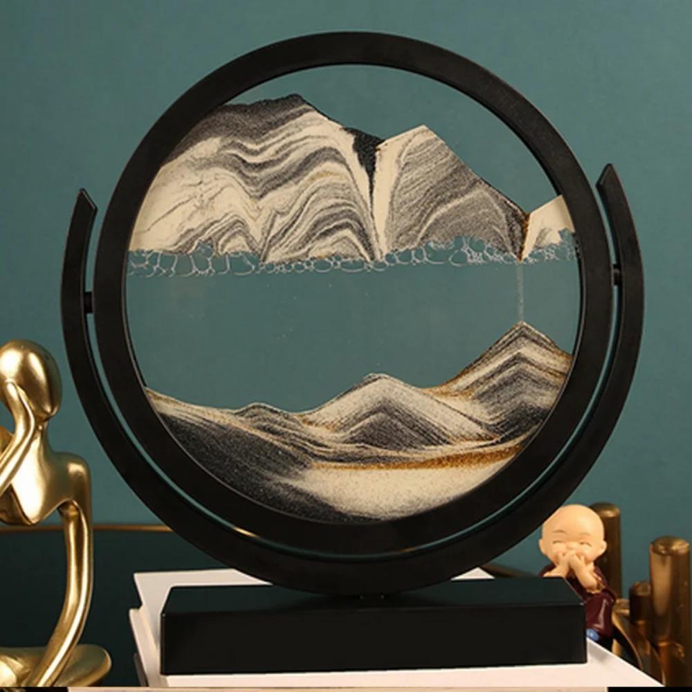 Roterbar Flödande Sandmålning Konstbild Rund Glas Timglas 3D Djuphav Kvicksand Modern Hemdekoration Färgat Timglas
