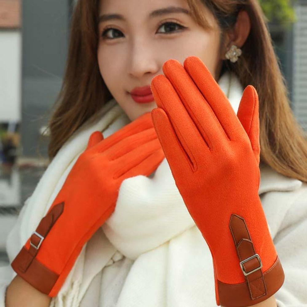Thickened  Gloves Plush Winter Mittens Vintage Women Suede Velvet  Gloves  Cycling