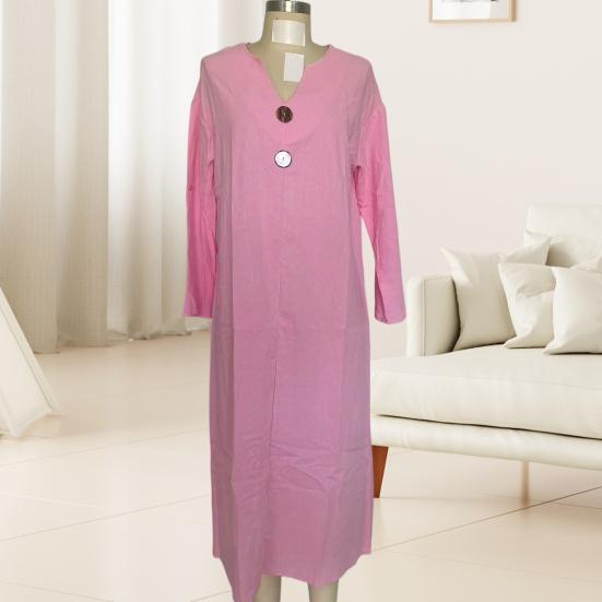 Sommer Baumwollkleid für Damen Langarm V-Ausschnitt Fließendes Langes Kleid Lässig Strandurlaub A-Linie Sommerkleid