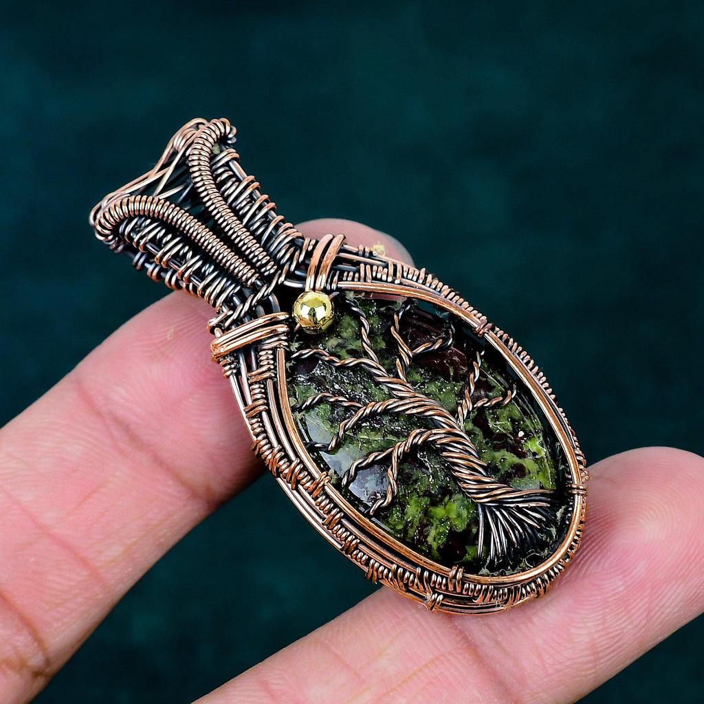 Natural Dragon Bloodstone Pendant Copper Wire Wrapping Jewelry Handmade Tree of Life Pendant Latest Design Gemstone Pendant Gift for Him
