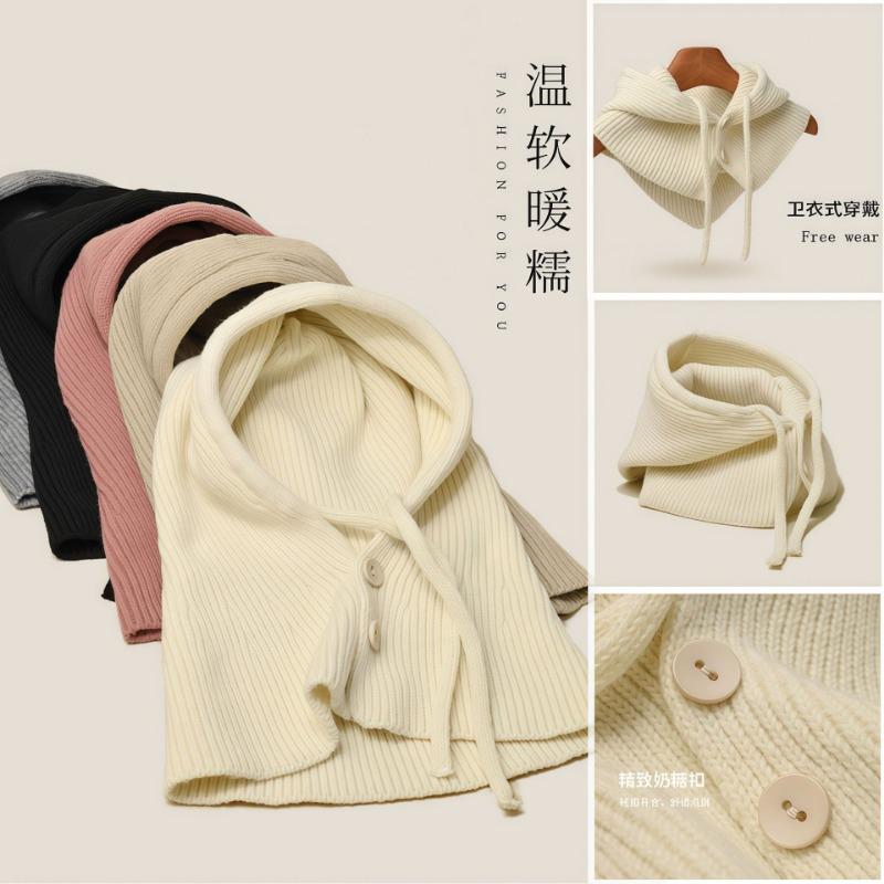 Simple hat women's autumn and winter warm ear protection wool hat scarf scarf neck protection integrated shawl knitted hat