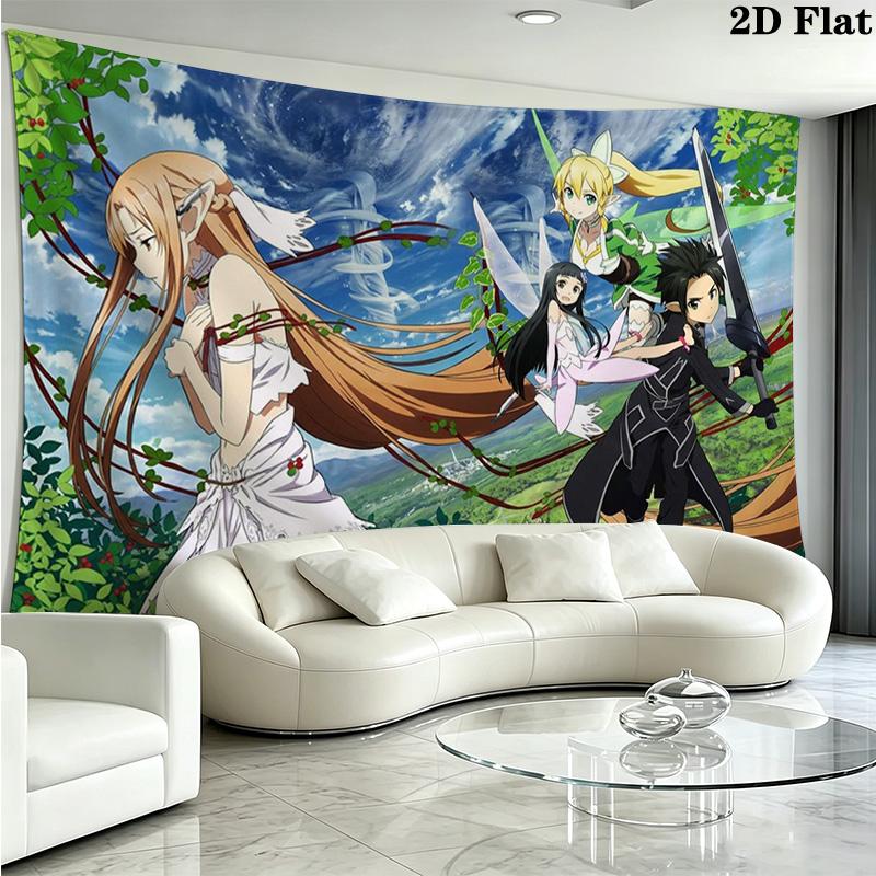 Sword Art Online Wall Tapestry Aesthetic Wall Hanging Printed Fabric Blanket Decorative Tapestries for Bedroom Living Room Home Decor