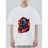 Crewneck T Shirt White Motorcycle Rider with Flame Design for Casual Wear