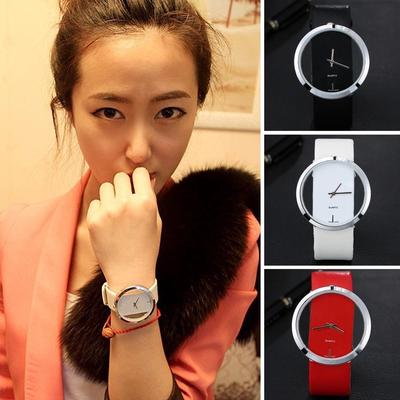 Women Watch Big Dial Transparent Hollow Skeleton Simple Wristwatch