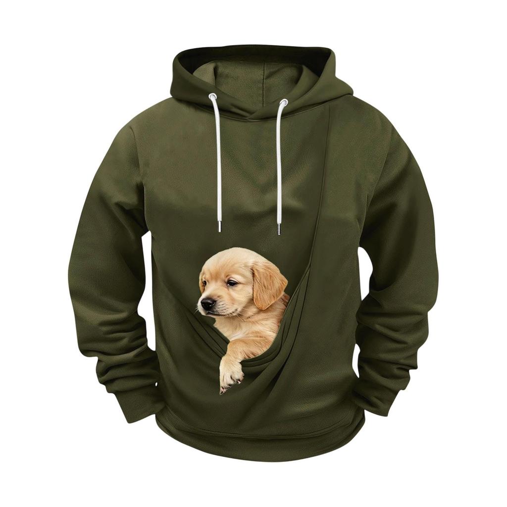 Men's Loose Fit Long Sleeve Hoodie with Thumbholes, Large Pocket and Pet Pocket