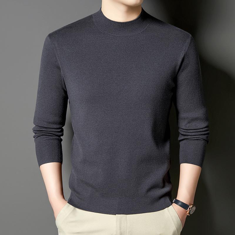 Machine-Washable Men's Wool Sweater, Half-High Neck, 450g Australian Wool, Warm Base Layer, Autumn/Winter 4A Grade.