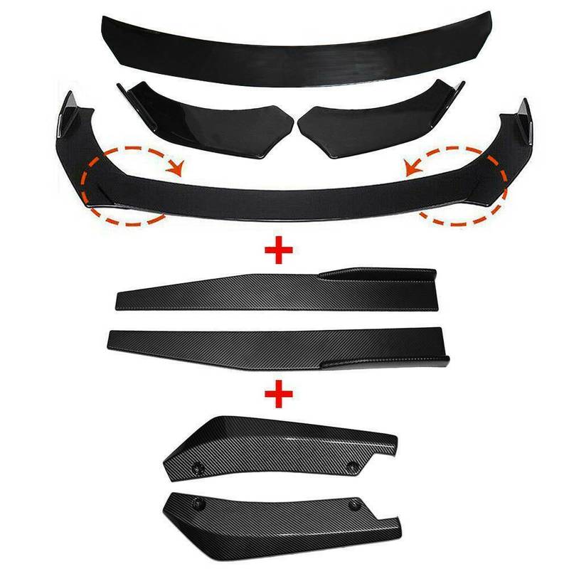 Hochwertige Autoteile Universeller Frontstoßstangen Splitter Lippe Spoiler Diffusor Body Kit Schwarze Winglets Seitenschweller Verlängerung Schutz