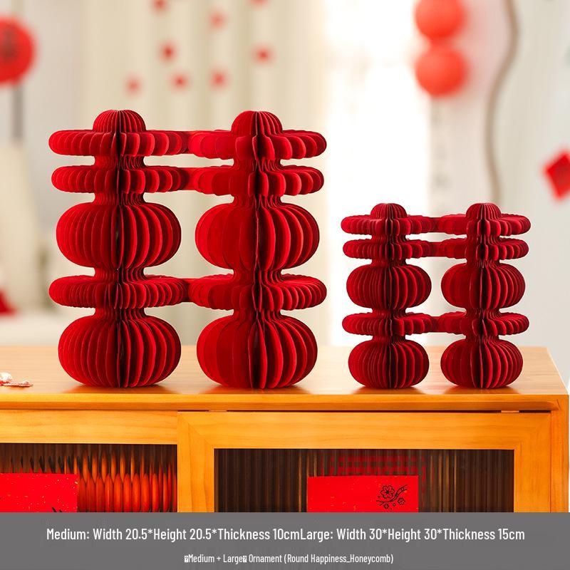 Double Happiness 3D Honeycomb Ball Ornament Set for Wedding & Engagement Decor