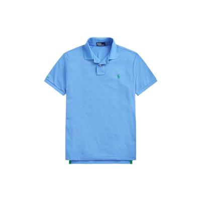 Polo Solid Color Logo Embroidered Half Button Pullover Short Sleeve Polo Shirt Men Tops Blue MNPOKNI1N821174-400