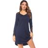 Long Sleeve Nightgowns for Women V Neck Lace Patchwork Nightshirts Fake Placket Button Down Mini Nightdress