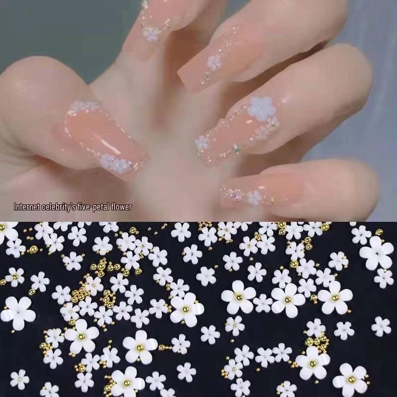 3D White Five-Petal Flower Resin Nail Art - Mini Fairy Style