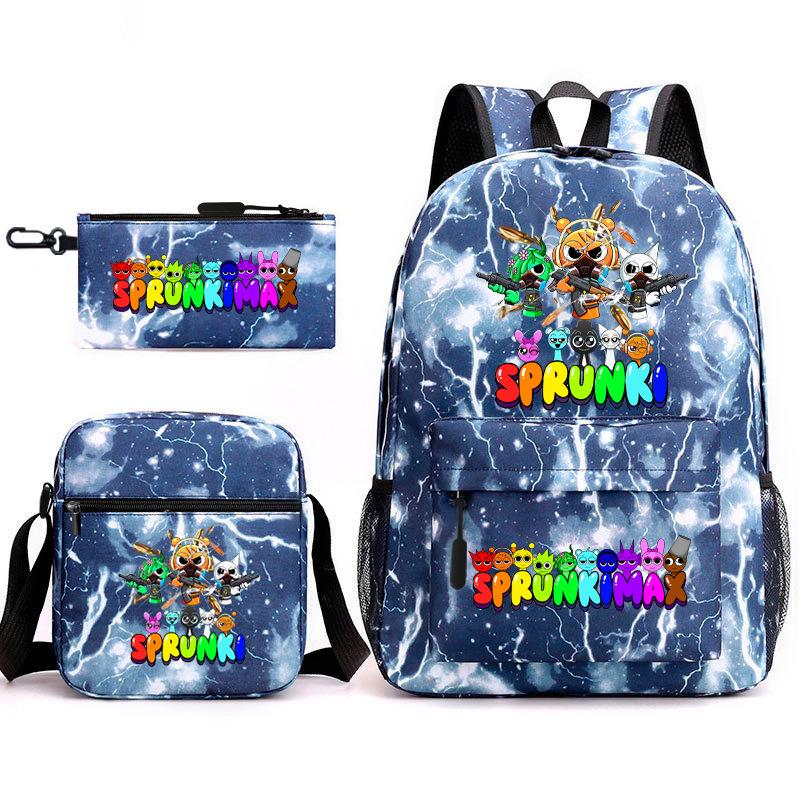 Rhythm box game merchandise student bag sprunki cartoon starry sky backpack leisure bag 3-piece set D