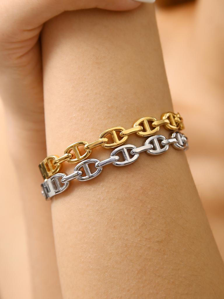 Fashion Simple Temperament Senior Sense Of Stainless Steel Plated Gold Pig Nose Bracelet Women'S Jewelry