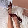 Patent Leather Thin Heel French High Heels Niche Design Sense 2025 Celebrity Word with Bag Head Sandals Empty Single Shoes Women
