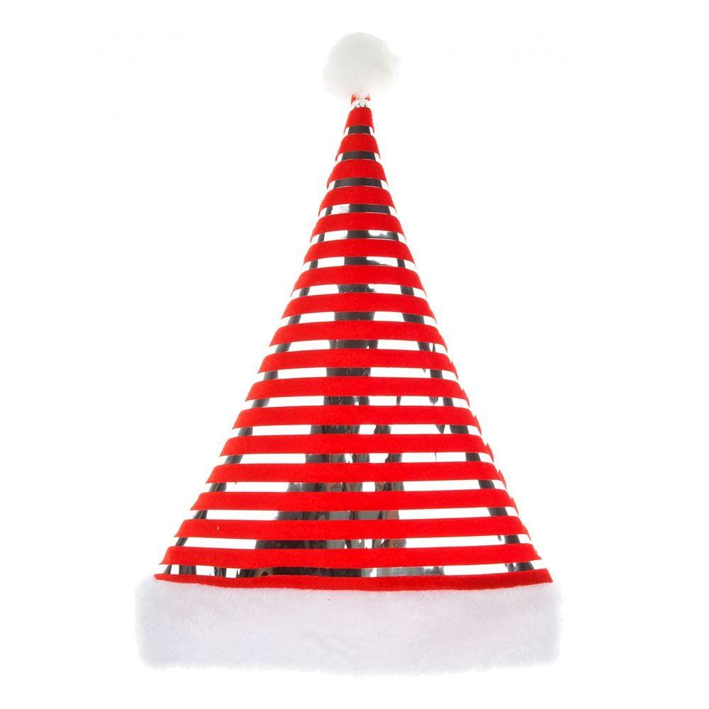 White Fur Trim Santa Caps Shiny Stripes Festive Headwear Classic Christmas Hats  Holiday
