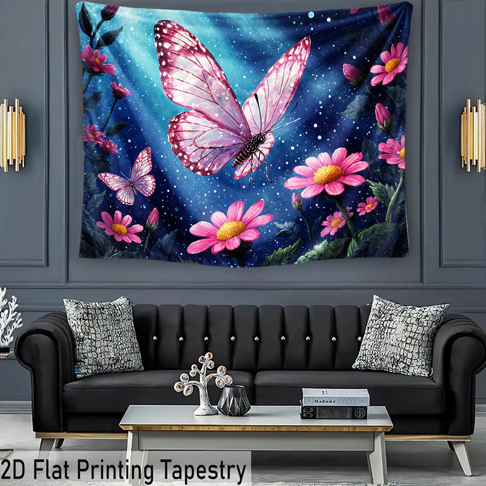 2D plane pink butterfly flower dreamy background fabric party decoration banner background fabric polyester fiber