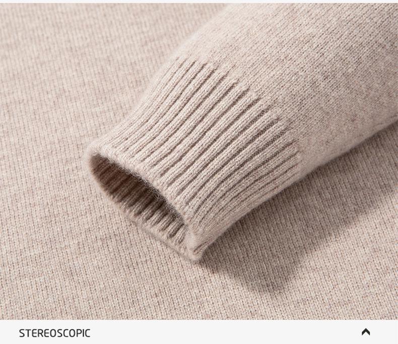 Men's Thickened 460g Cashmere Wool Sweater with Zipper, Half-High Collar, Warm Knitwear for Autumn/Winter.
