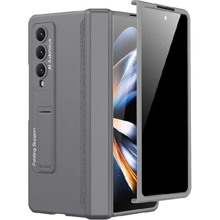 Miimall for Samsung Galaxy Z Fold 4 Case with Privacy Screen Protector, Built-in Convenient Adjustable Kickstand & Magnetic Hinge Protection Grey with Privacy Screen