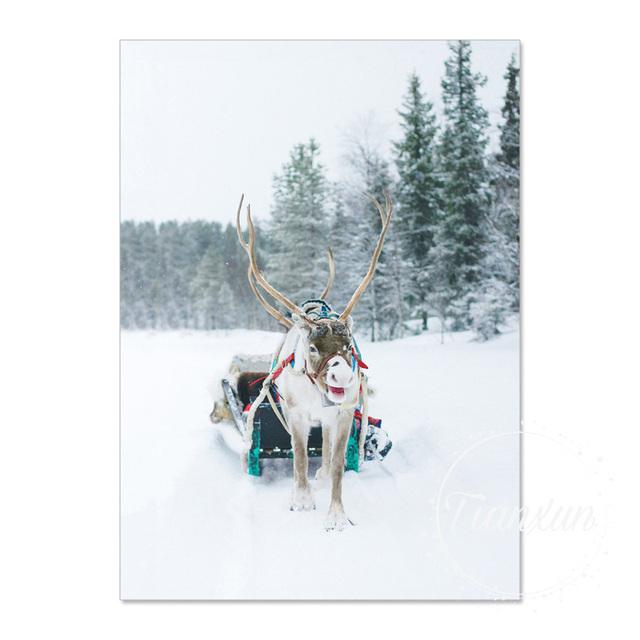 

Зимний лес Снежный дом Олени Сани Настенное искусство Холст Живопись Скандинавские постеры и принты Настенные картины для декора гостиной Без рамы 21*30cm No Frame