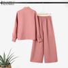 ZANZEA Lässiges zweiteiliges Anzug-Set für Damen mit langärmeliger Bluse und Hose
