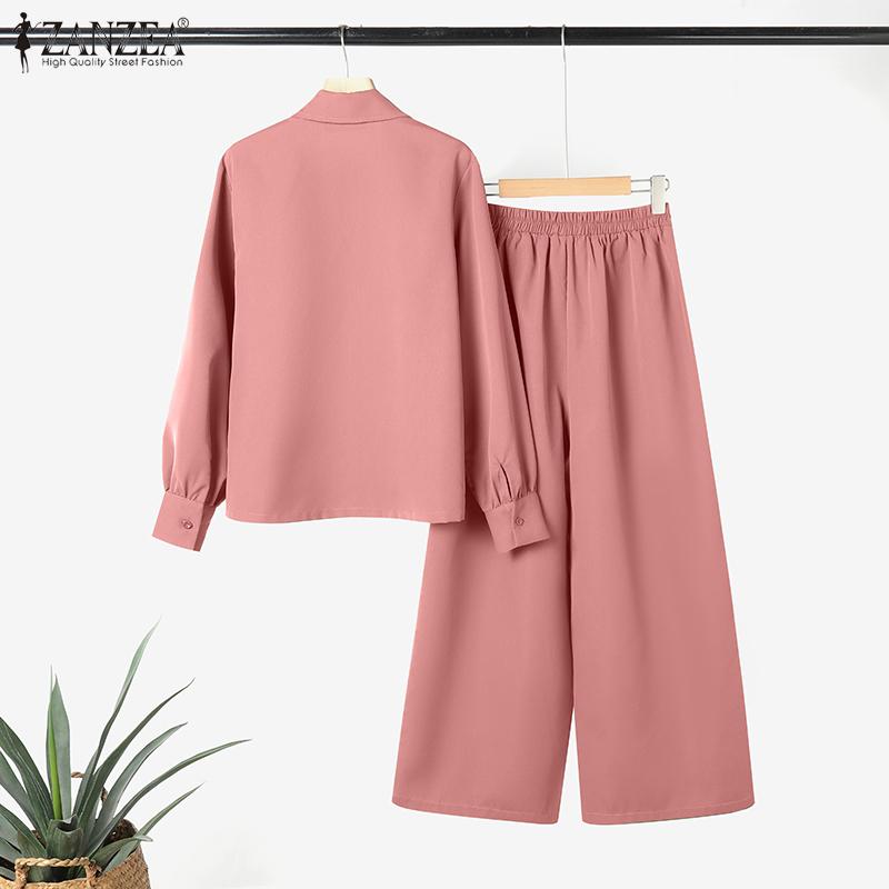 ZANZEA Γυναικεία μακρυμάνικη μπλούζα και παντελόνι Casual σετ δύο κομματιών