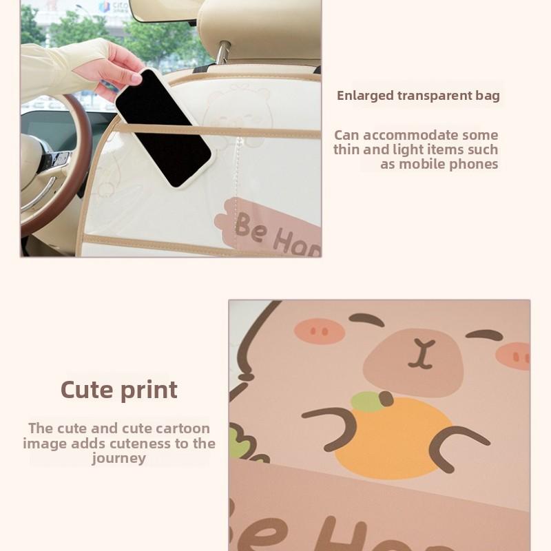 Car Seat Back Storage Bag, Hanging Bag, Car Seat Back Anti-kick Pad, Multi-functional and Cute In-car Storage Bag
