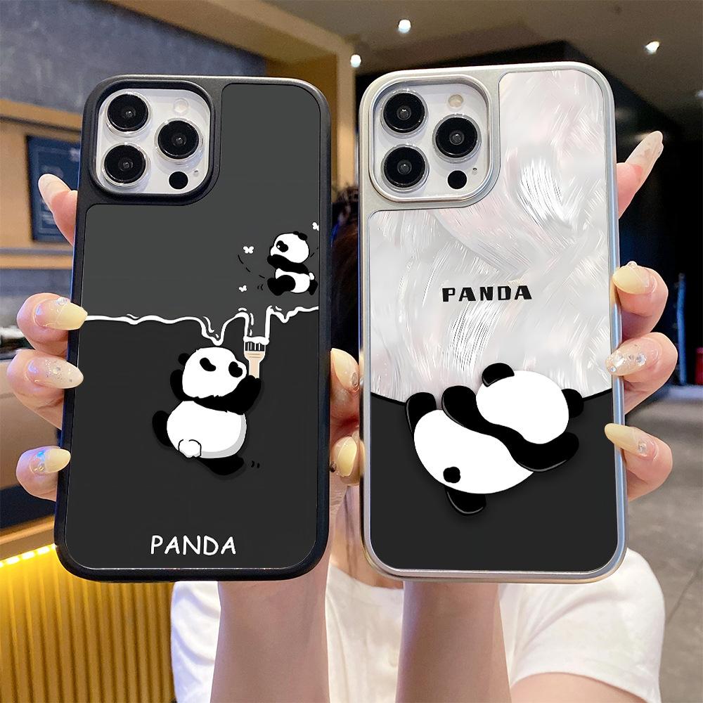 Selection of matte AG glass mobile phone case Apple 16promax cute panda iphone17 personalized hard case