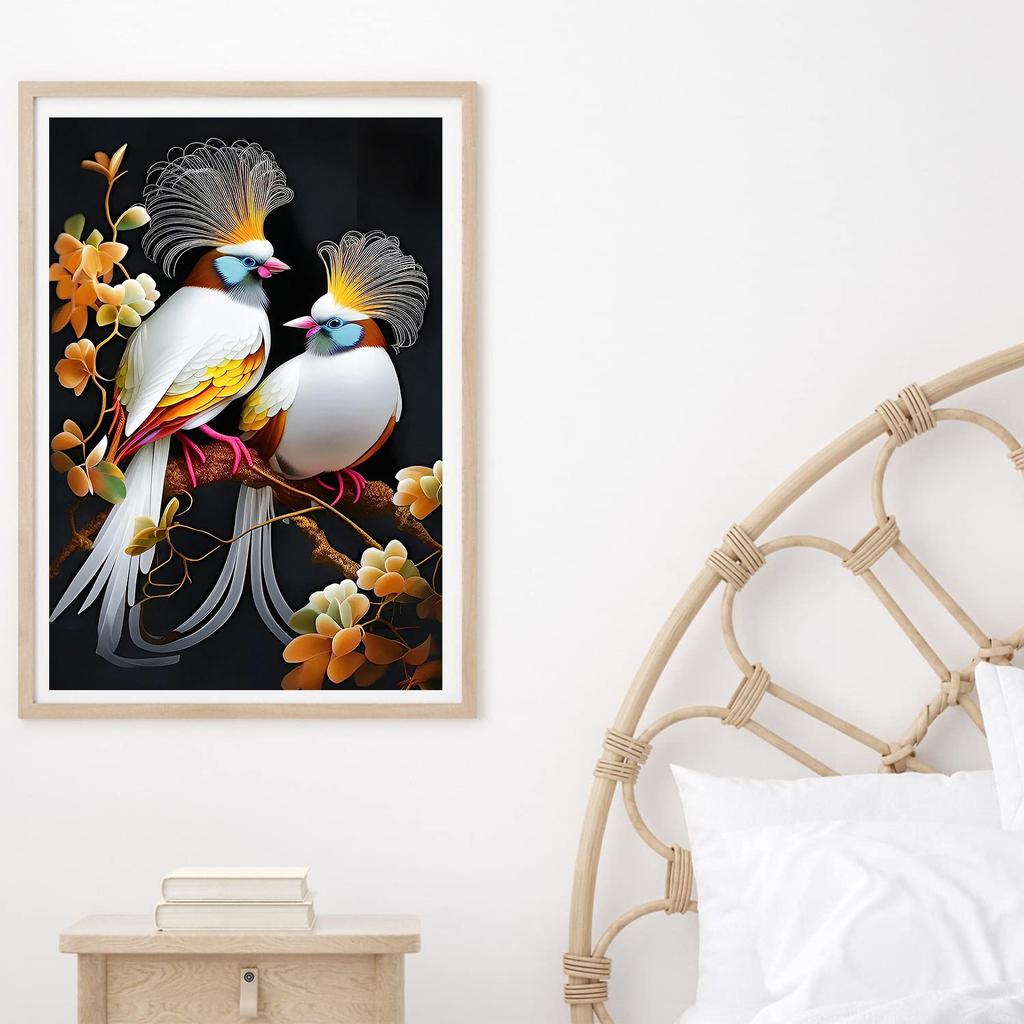 5D DIY Diamond Painting Bird with Crown Swimming Ring Painting Cross Stitch Kit Mosaic Diamond Embroidery Rose Full Round/Square Drill Home Decoration
